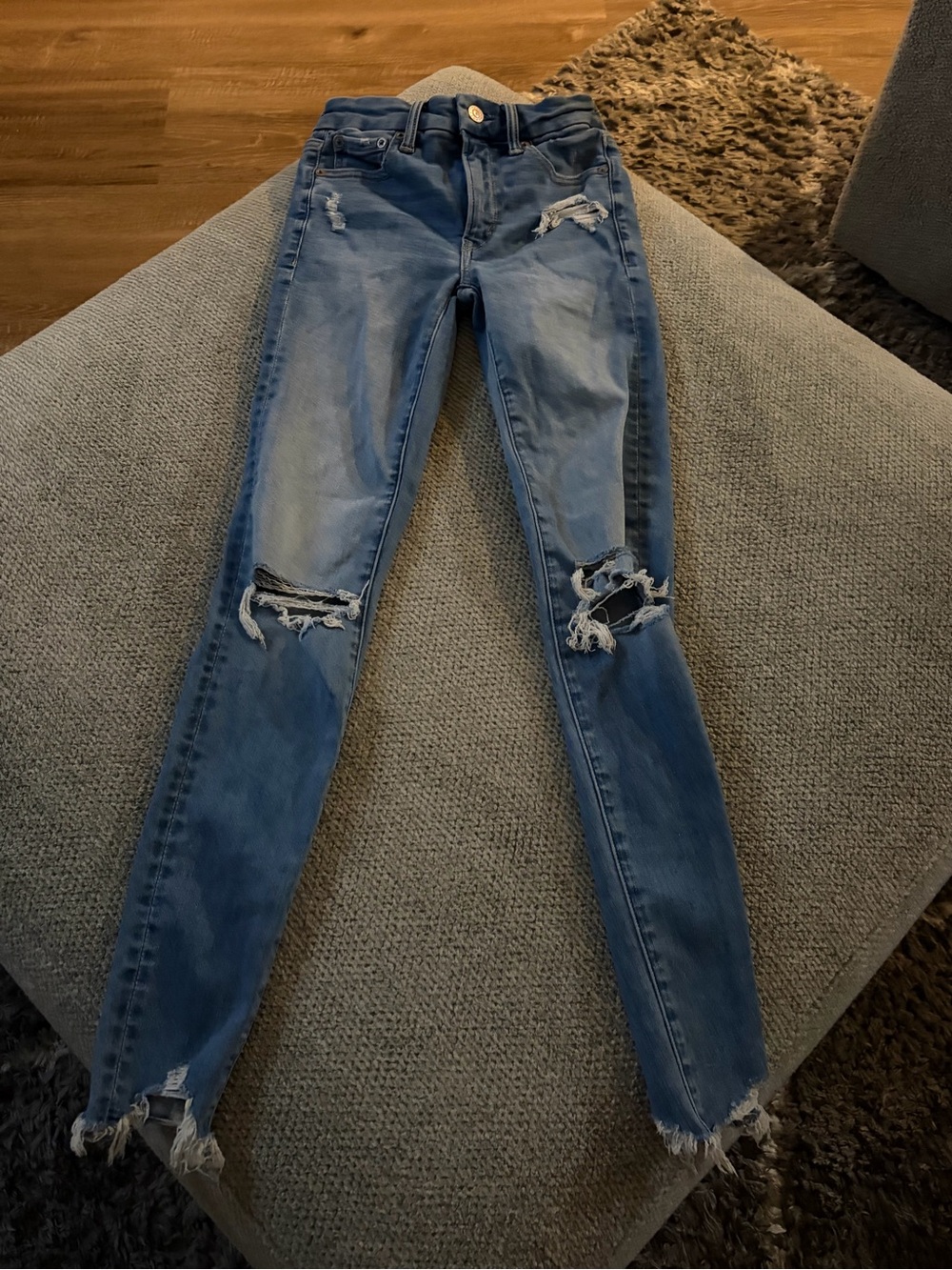 American Eagle Luxe Stretch Ripped Skinny Jeans - Blue